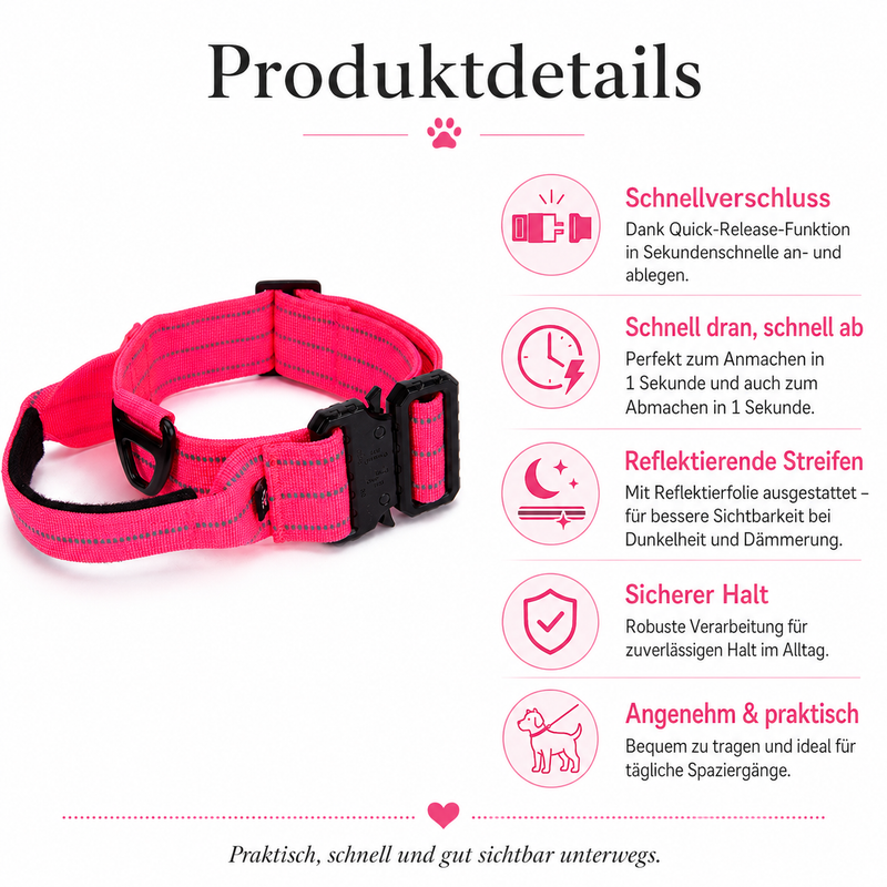 Reflektierendes Hundehalsband mit Schnellverschluss – sicher sichtbar beim Gassi gehen