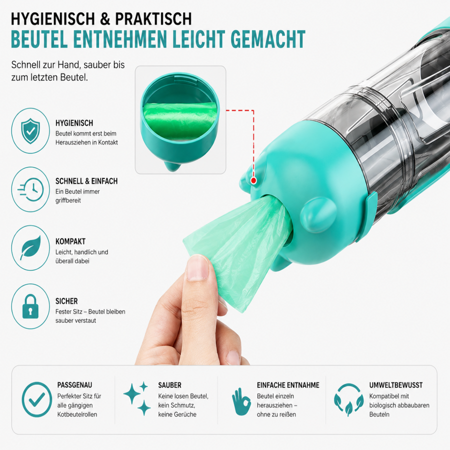 Hundetrinkflasche 3-in-1 – Wasserspender, Kotbeutelspender & Schaufel (6)